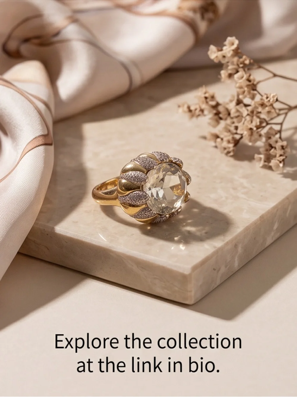 Vintage-Inspired Gold Crystal Cocktail Ring